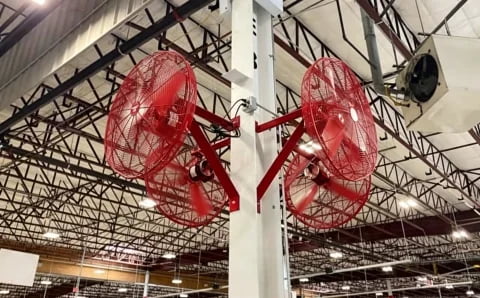 Warehouse air circulation with industrial fans