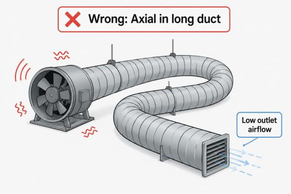 Axial Fan Misused in Duct System wrong-fan-selection